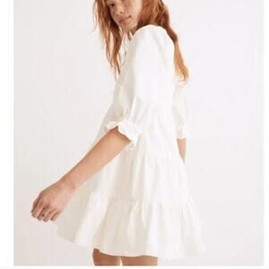Madewell Brand Cream Poplin Lizzie Babydoll Mini Dress Size 6 Puff Sleeves